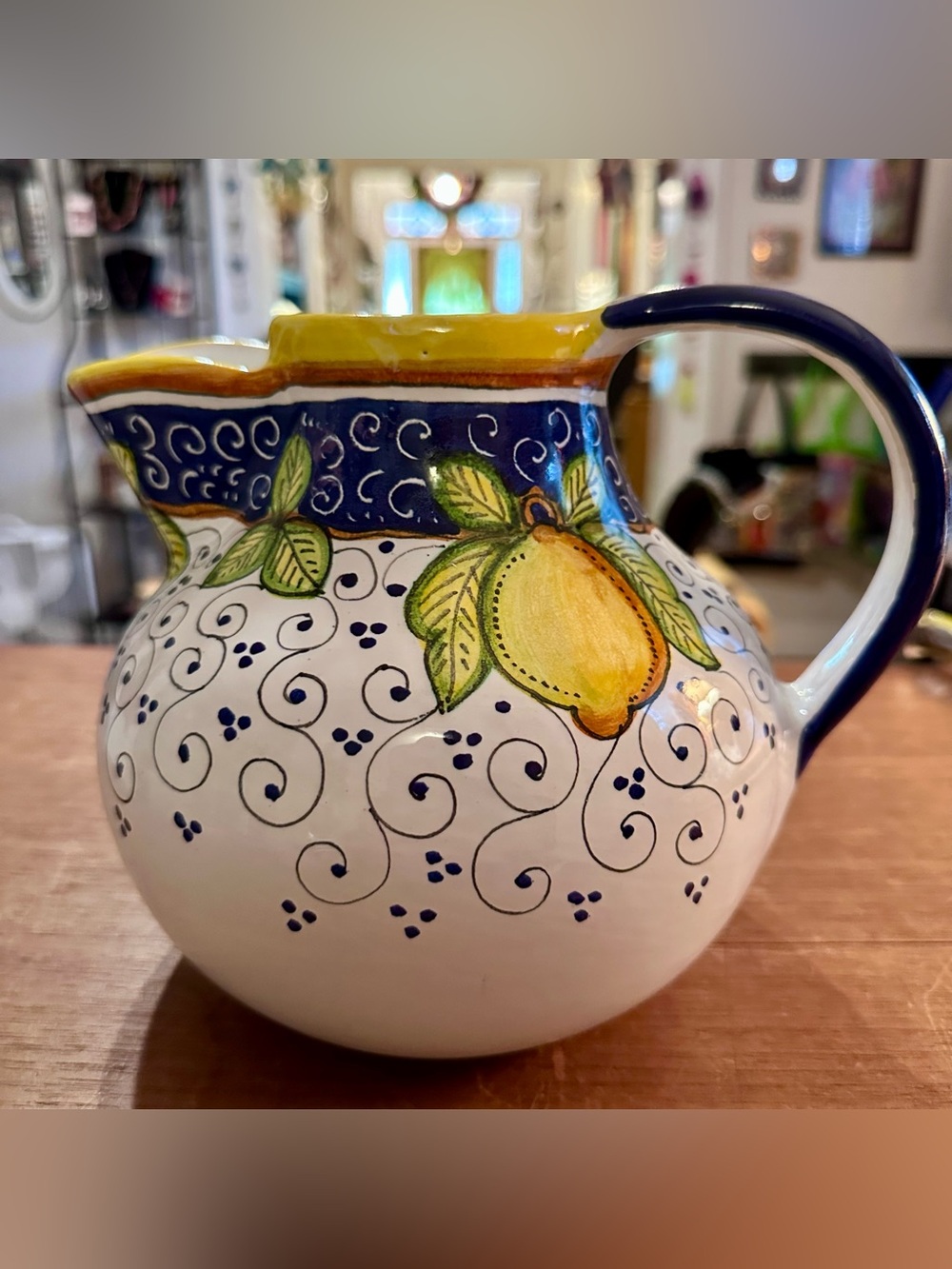 Vintage Deruta Italy Ceramic Pitcher Galli Maufri Hand Painted Lemon Majolica